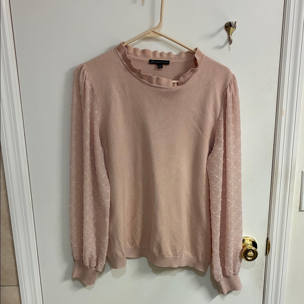 Adrianna Papell Light Pink Sweater with Sheer Sleeves Sz L